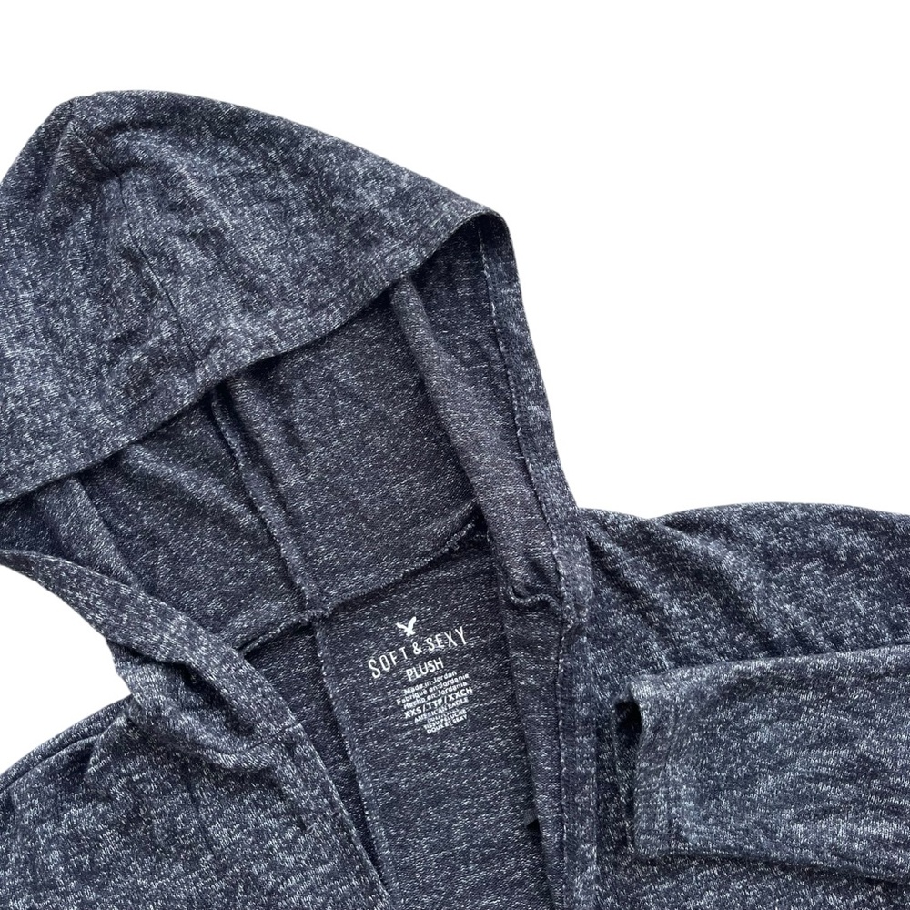 American Eagle Women’s XXS Charcoal Heather Hood Open Soft & Sexy Plush Cardigan